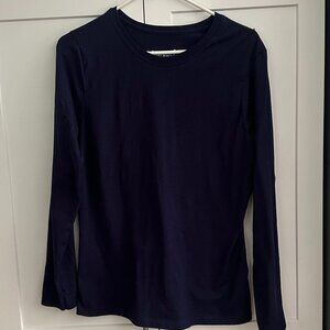 Hanes Women's Long Sleeve Dark Blue T-Shirt, Size: L, 100% Cotton